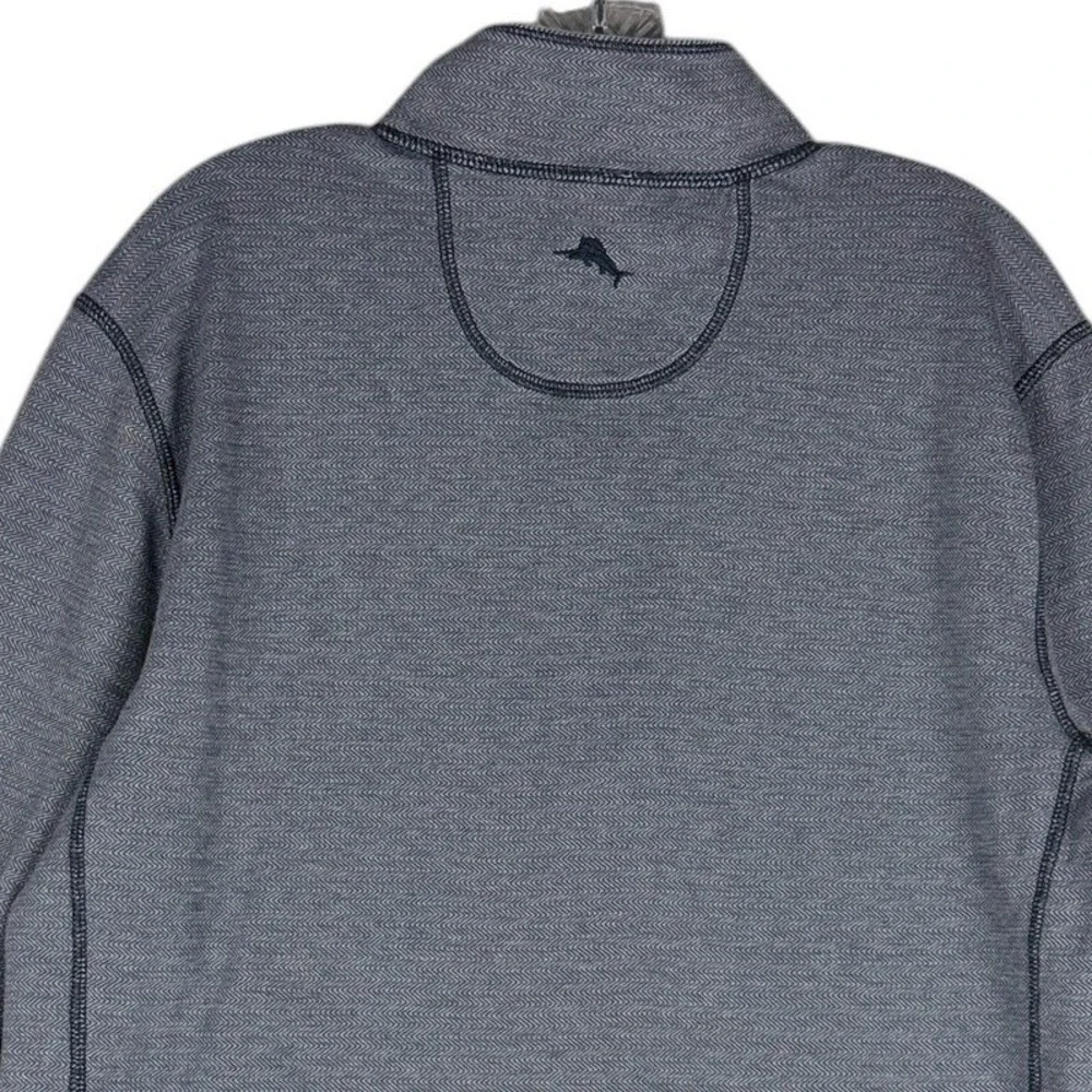 Tommy Bahama Mens Medium Reversible Quarter Zip Pullover Gray Herringbone Cotton